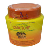 Carotone Natural Glow Clarifying Cream with Collagen Formula and Sun Protection in yellow and orange jar, skincare cream for even and radiant skin tone.