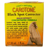 Carotone Black Spot Corrector packaging with hand application illustration on a yellow background