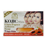 Kojic Gluta Papaya Arbutin Whitening Soap bar for brightening skin, reducing dark spots, and promoting an even complexion