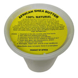 Large tub of shea butter with a white lid, labeled “Shea Butter (Large)” and priced at $17.99, featuring a barcode and safe handling instructions.